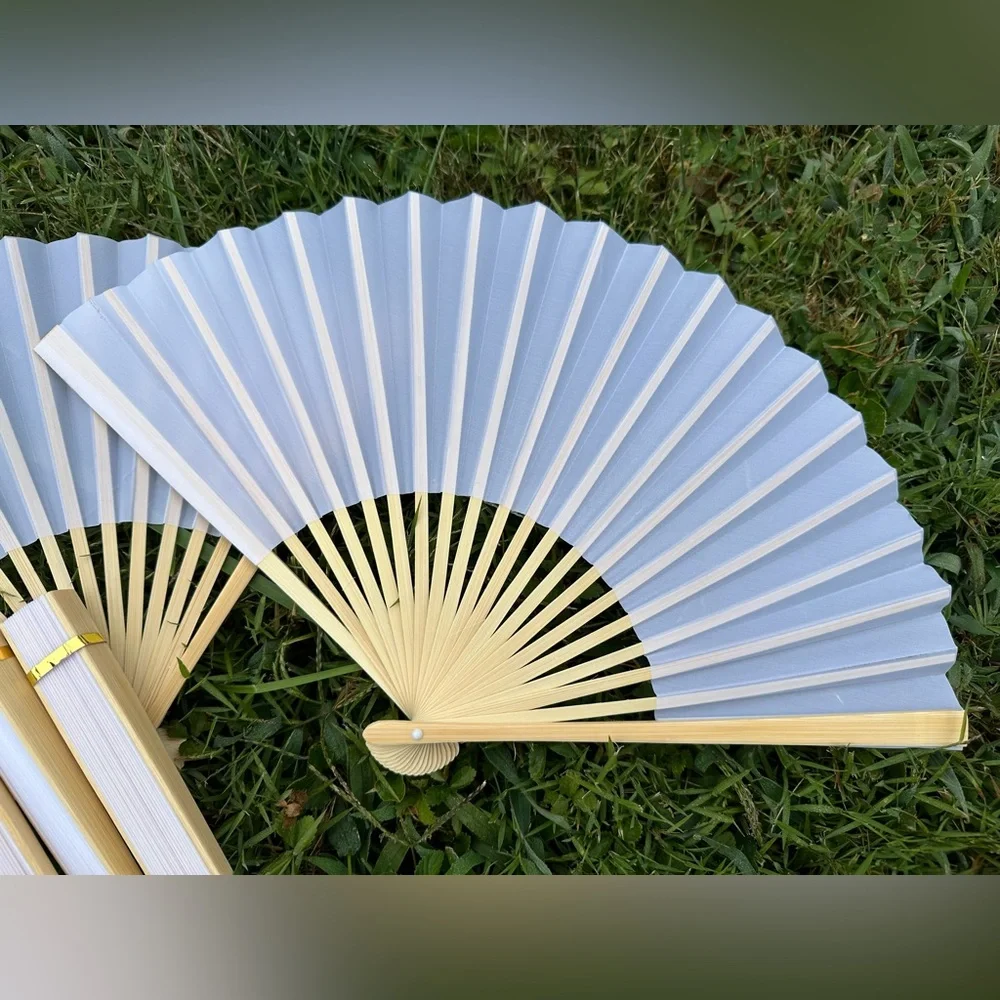 5 White Silk Fans for Wedding Favors